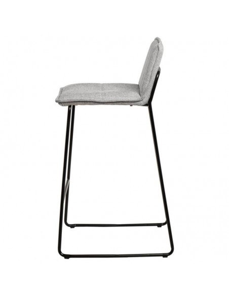 Banqueta design ABOT 75, metal e assento em tecido cinza.