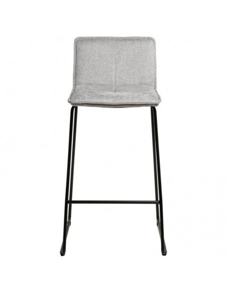 Banqueta design ABOT 75, metal e assento em tecido cinza.