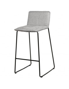 Banqueta design ABOT 75, metal e assento em tecido cinza.