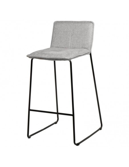 Banqueta design ABOT 75, metal e assento em tecido cinza.