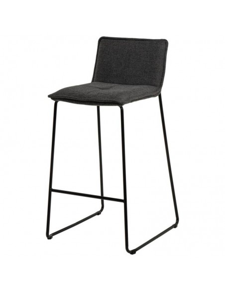 Banqueta de design ABOT 75, metal e assento tecido cinza escuro.