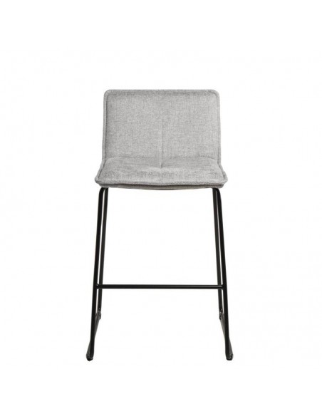 Banqueta baixa BRANDON 65, metal e assento em tecido cinza.