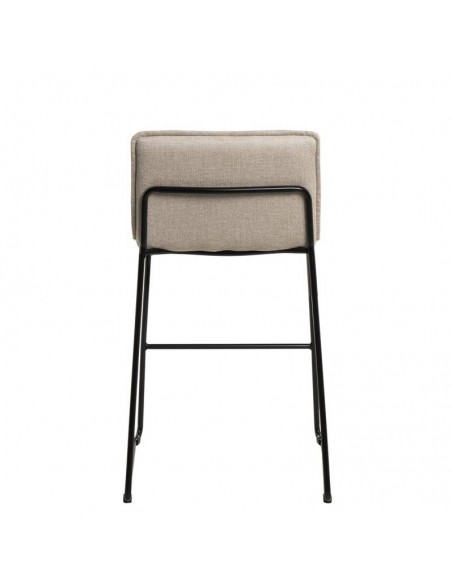 Banqueta baixa BRANDON 65, metal e assento em tecido bege.