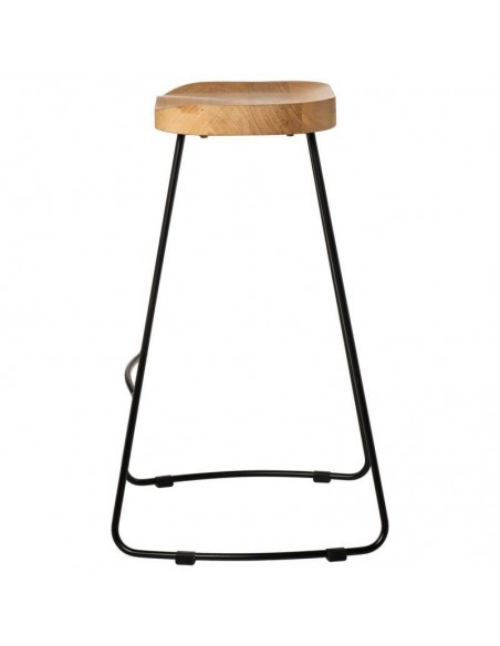 Taburete JOEL 66, metal negro y asiento de madera natural
