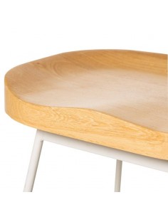 Banqueta JOEL 66, metal branco e assento de madeira natural 2
