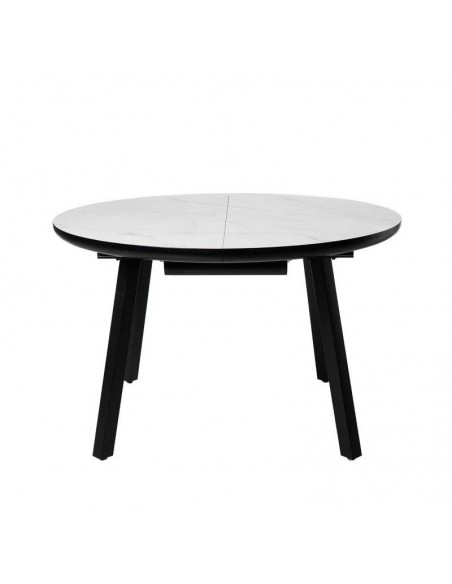 Mesa redonda extensível HETTY 120 (160), efeito mármore branco