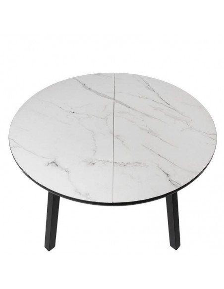 Mesa redonda extensível HETTY 120 (160), efeito mármore branco
