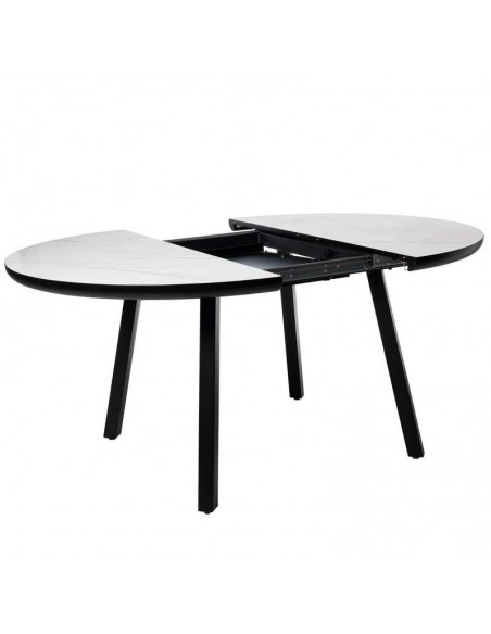 Mesa redonda extensível HETTY 120 (160), efeito mármore branco