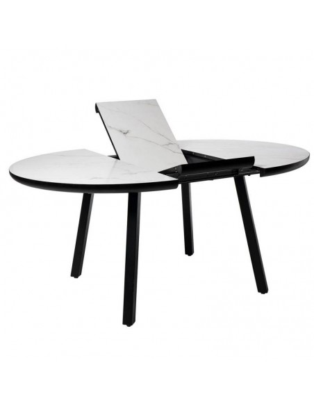 Mesa redonda extensível HETTY 120 (160), efeito mármore branco