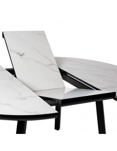 Mesa redonda extensível HETTY 120 (160), efeito mármore branco