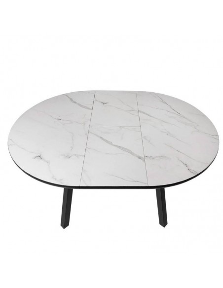 Mesa redonda extensível HETTY 120 (160), efeito mármore branco