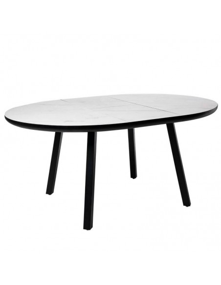 Mesa redonda extensível HETTY 120 (160), efeito mármore branco