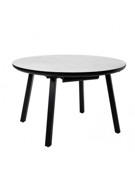 Mesa redonda extensível HETTY 120 (160), efeito mármore branco