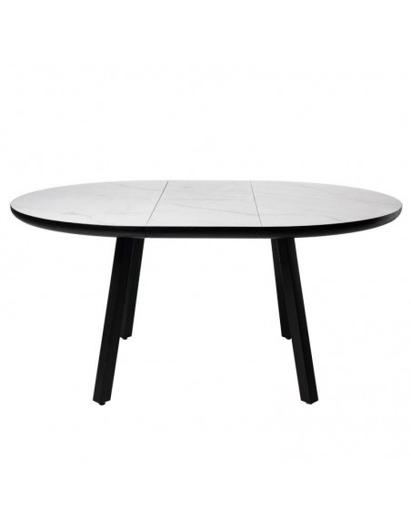 Mesa redonda extensível HETTY 120 (160), efeito mármore branco