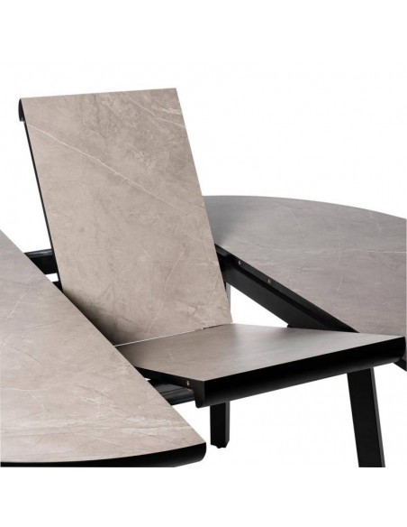 Mesa redonda extensible HETTY 120 (160), efecto mármol gris