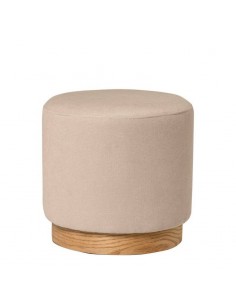Puff redondo ANGUS 40, tecido bege com base de madeira