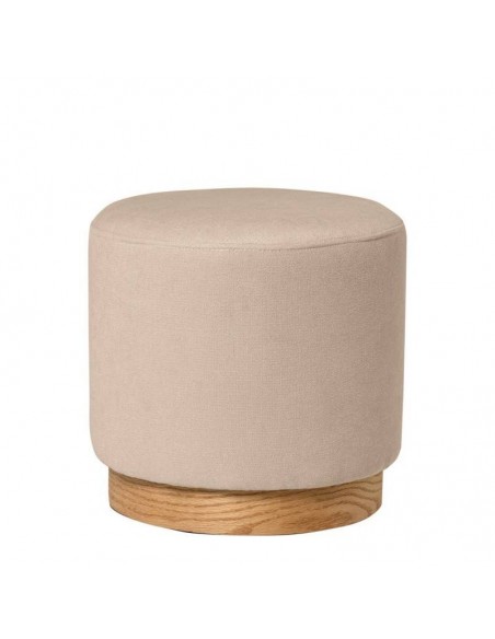 Puff redondo ANGUS 40, tecido bege com base de madeira