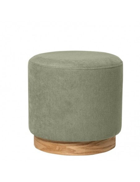 Puff redondo ANGUS 40, tela menta con base de madera