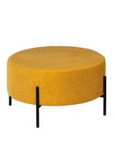 Puff redondo CAMILO 60, estofado em tecido mostarda e metal