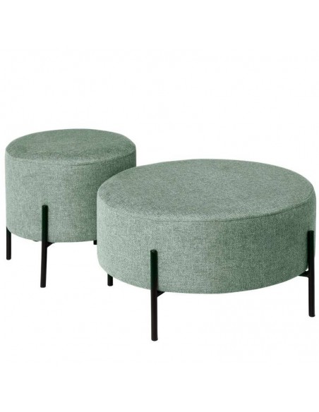 Puff redondo CAMILO 60, tela menta, metal negro