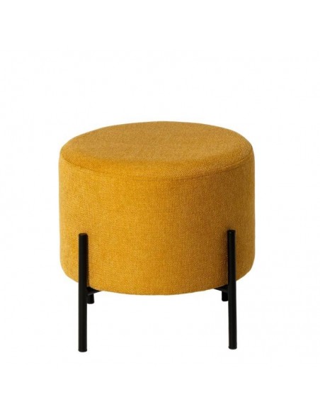 Puff redondo HERMAN 40, tecido mostarda e metal preto.