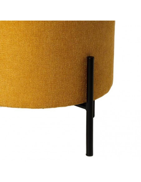 Puff redondo HERMAN 40, tecido mostarda e metal preto.