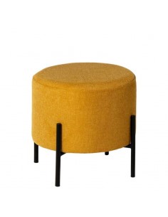Puff redondo HERMAN 40, tecido mostarda e metal preto.
