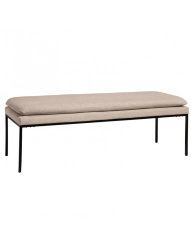 Banqueta TURIN 120 x 48, tela beige y metal negro.