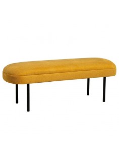 Banqueta MARSELLA 119 x 43, tela mostaza y metal negro.
