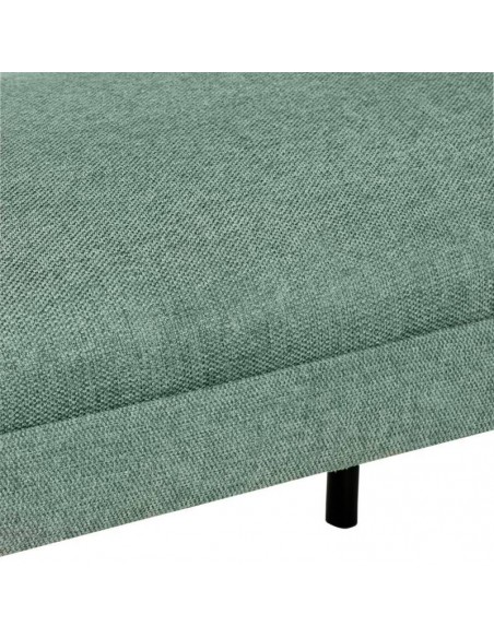 Banqueta MARSELLA 119 x 43, tela menta y metal negro.