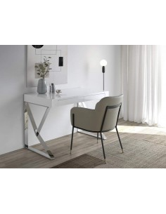 ESCRITORIO BLIND 120x60, Blanco Brillo, ACERO CROMADO 2