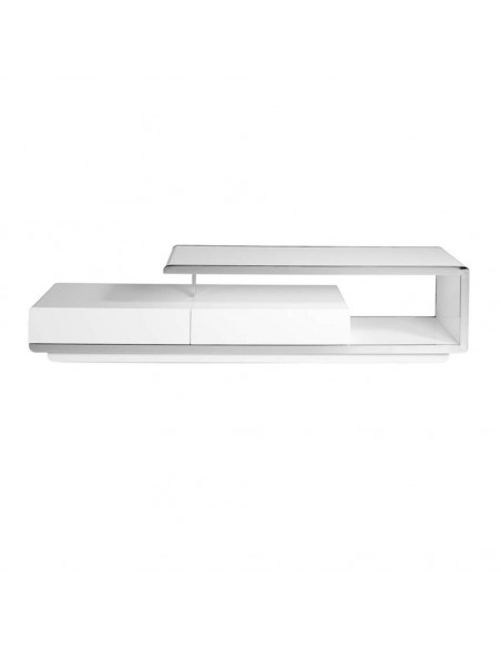 Ángel Cerdá 3042. MUEBLE TV Senjutsu 200 x 40, BLANCO Y ACERO CROMADO