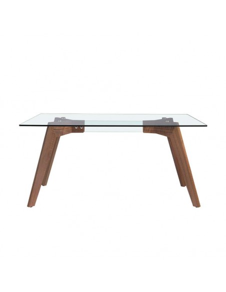 Angel Cerdá 1031, mesa de vidro design 160x95, base cor nogueira