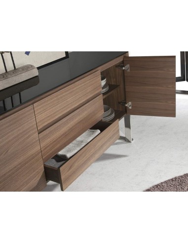 Armário moderno gigante 200x50, noz e vidro preto