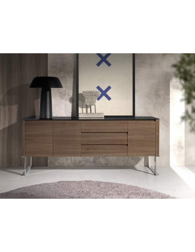 Armário moderno gigante 200x50, noz e vidro preto