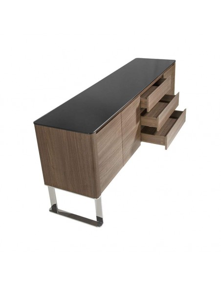 Armário moderno gigante 200x50, noz e vidro preto