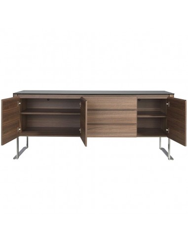 Armário moderno gigante 200x50, noz e vidro preto