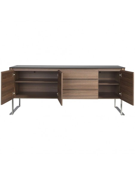 Armário moderno gigante 200x50, noz e vidro preto
