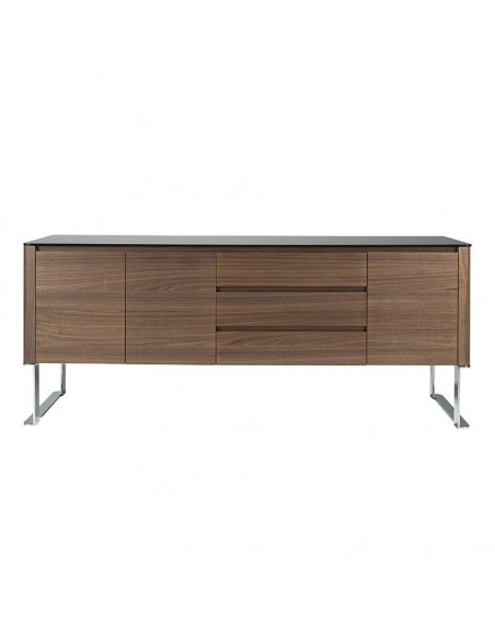 Armário moderno gigante 200x50, noz e vidro preto