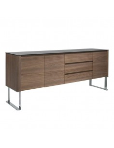 APARADOR moderno Giant 200x50, NOGAL Y CRISTAL NEGRO