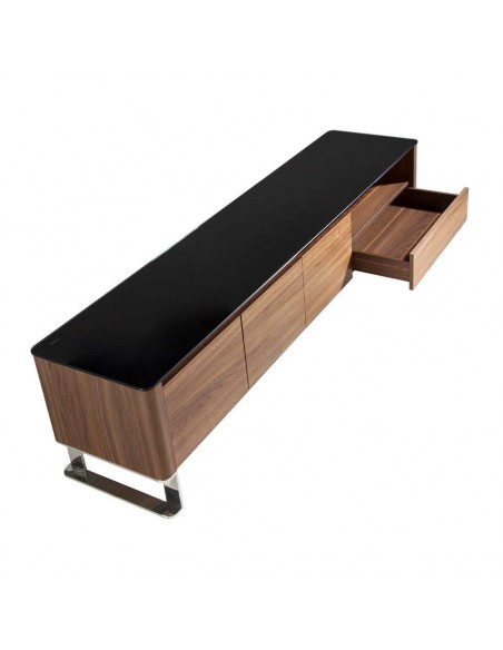 MUEBLE TV GIANT 200x45, MADERA NOGAL Y CRISTAL NEGRO