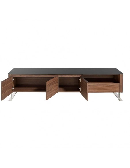 MUEBLE TV GIANT 200x45, MADERA NOGAL Y CRISTAL NEGRO