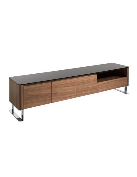 MUEBLE TV GIANT 200x45, MADERA NOGAL Y CRISTAL NEGRO