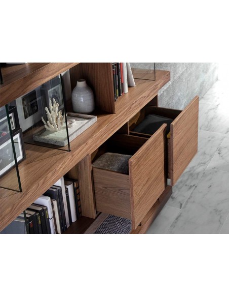 Estante de design Império 180X190, NOGUEIRA E vidro