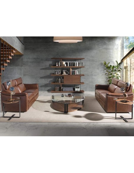 Estante de design Império 180X190, NOGUEIRA E vidro