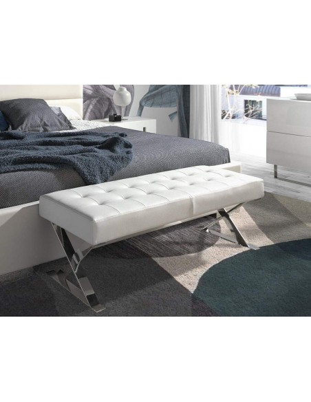 Ángel Cerdá 5001. BANQUETA PIÉ DE CAMA NATI 120x45, POLIPIEL blanca, ACERO