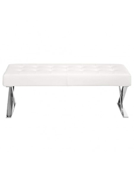 Ángel Cerdá 5001. BANQUETA PIÉ DE CAMA NATI 120x45, POLIPIEL blanca, ACERO