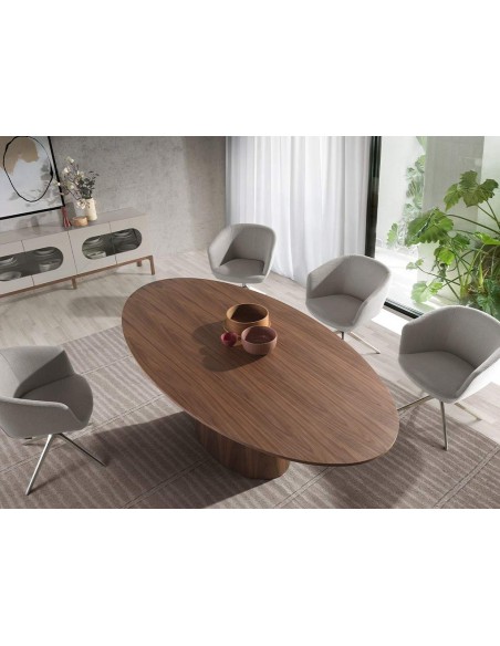 Ángel Cerdá 1013. MESA DE COMEDOR OVALADA KING 220x110, madera NOGAL