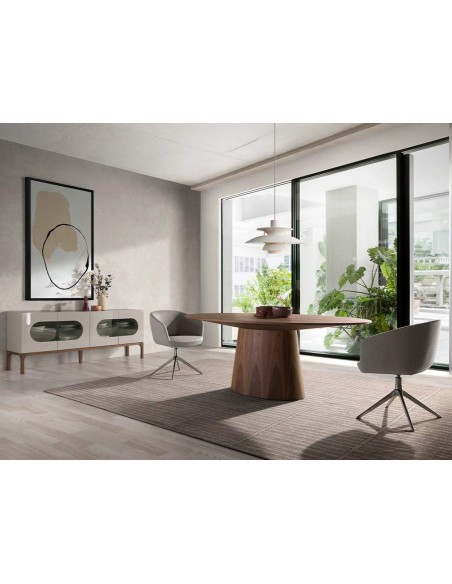 Ángel Cerdá 1013. MESA DE COMEDOR OVALADA KING 220x110, madera NOGAL