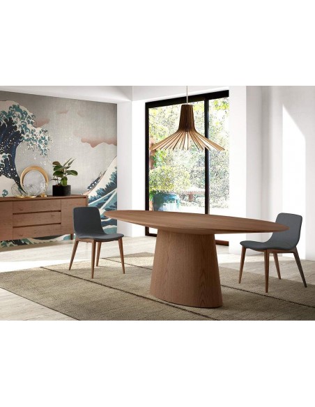 Ángel Cerdá 1013. MESA DE COMEDOR OVALADA KING 220x110, madera NOGAL